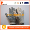 Cotton/Polyester String Knit Gloves Blue PVC Dots One Side with Logo (DKP153)